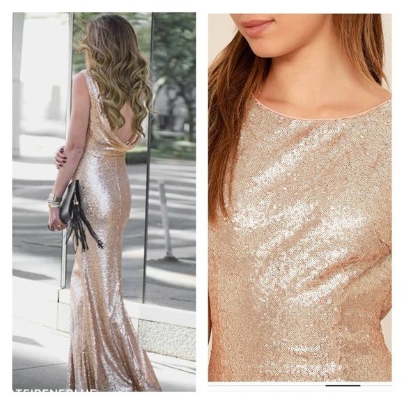 LULU'S Rose Gold Sequin Open Back High Neck Formal Maxi Dress XS - Picture 4 of 9